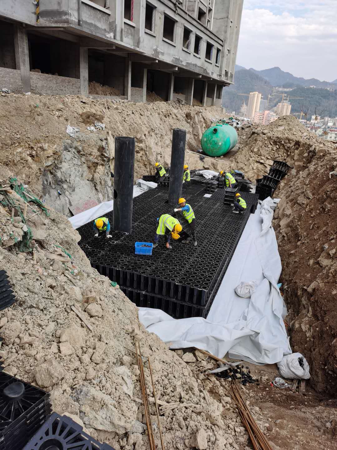 金华磐安万影达文化产业园雨水收集系统施工2